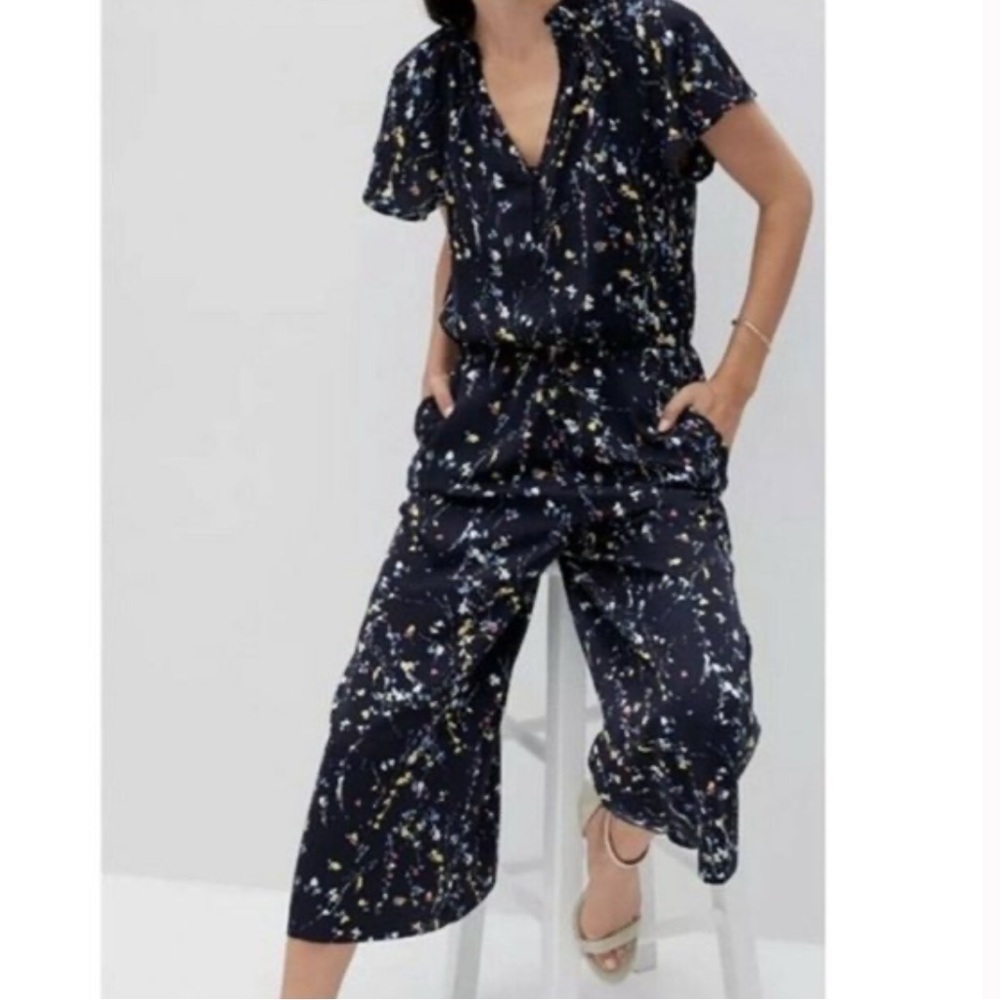 Banana Republic navy blue floral casual midi jumpsuit
